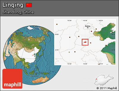 Satellite Location Map of Linqing, highlighted country