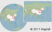 Savanna Style Location Map of Linqing, highlighted country, within the entire country, hill shading
