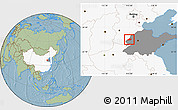 Savanna Style Location Map of Linqing, highlighted country, highlighted parent region, hill shading