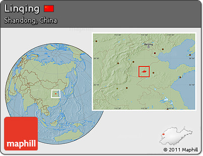 Savanna Style Location Map of Linqing, hill shading