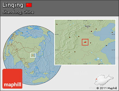 Savanna Style Location Map of Linqing, hill shading