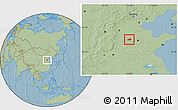 Savanna Style Location Map of Linqing, hill shading