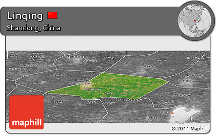 Satellite Panoramic Map of Linqing, desaturated