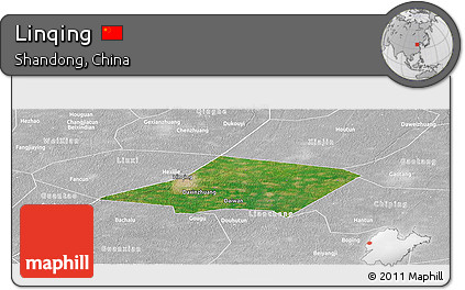 Satellite Panoramic Map of Linqing, lighten, desaturated