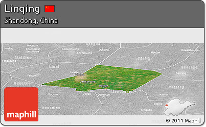 Satellite Panoramic Map of Linqing, lighten, desaturated