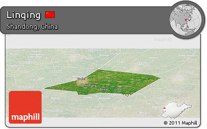 Satellite Panoramic Map of Linqing, lighten