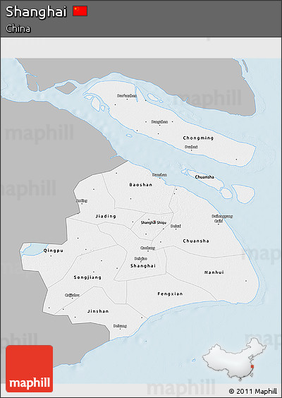 Gray 3D Map of Shanghai, single color outside
