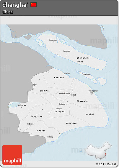 Gray 3D Map of Shanghai, single color outside