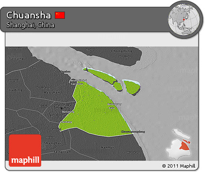 Physical 3D Map of Chuansha, darken, desaturated