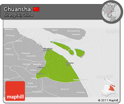 Physical 3D Map of Chuansha, lighten, desaturated