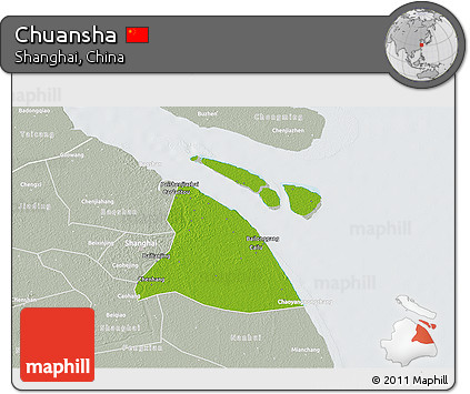 Physical 3D Map of Chuansha, lighten, semi-desaturated