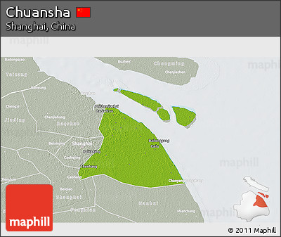 Physical 3D Map of Chuansha, lighten, semi-desaturated