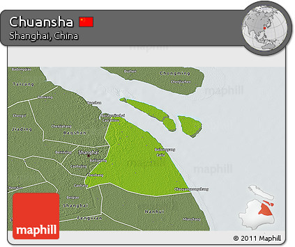 Physical 3D Map of Chuansha, semi-desaturated