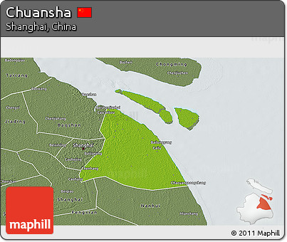 Physical 3D Map of Chuansha, semi-desaturated