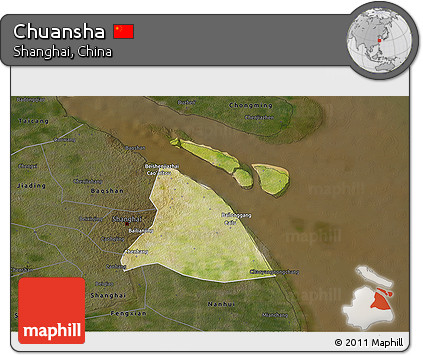 Satellite 3D Map of Chuansha, darken