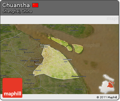 Satellite 3D Map of Chuansha, darken