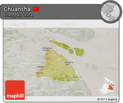 Satellite 3D Map of Chuansha, lighten, semi-desaturated