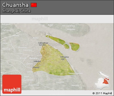 Satellite 3D Map of Chuansha, lighten, semi-desaturated