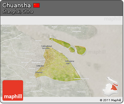 Satellite 3D Map of Chuansha, lighten, semi-desaturated