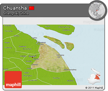 Satellite 3D Map of Chuansha, physical outside