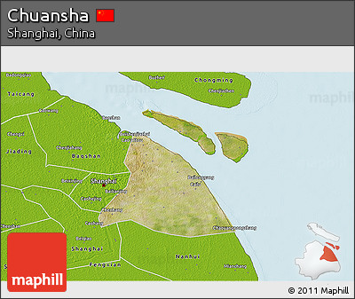 Satellite 3D Map of Chuansha, physical outside