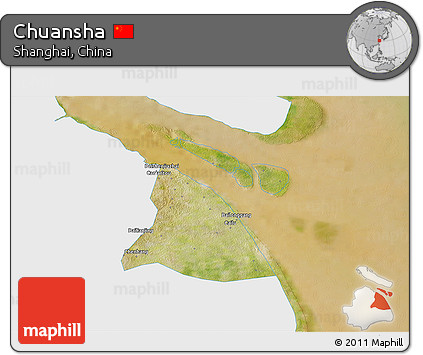 Satellite 3D Map of Chuansha, single color outside