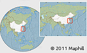 Savanna Style Location Map of Chuansha, highlighted country, highlighted parent region, within the entire country, hill shading