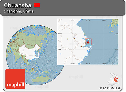 Savanna Style Location Map of Chuansha, highlighted country, highlighted parent region, hill shading