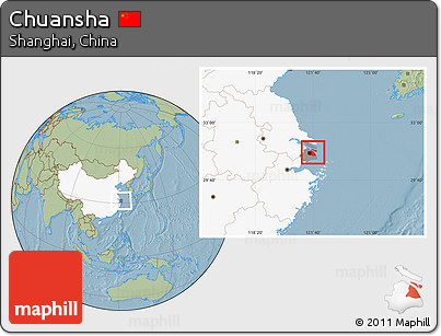 Savanna Style Location Map of Chuansha, highlighted country, highlighted parent region, hill shading