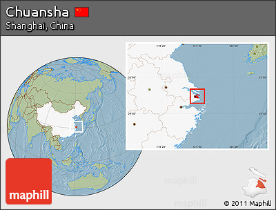 Savanna Style Location Map of Chuansha, highlighted country, hill shading