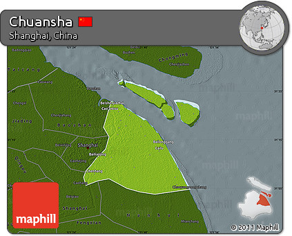 Physical Map of Chuansha, darken