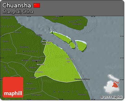 Physical Map of Chuansha, darken