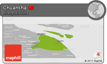 Physical Panoramic Map of Chuansha, lighten, desaturated
