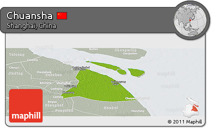 Physical Panoramic Map of Chuansha, lighten, semi-desaturated