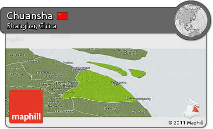 Physical Panoramic Map of Chuansha, semi-desaturated