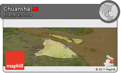 Satellite Panoramic Map of Chuansha, darken
