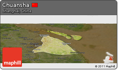 Satellite Panoramic Map of Chuansha, darken