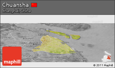 Satellite Panoramic Map of Chuansha, desaturated
