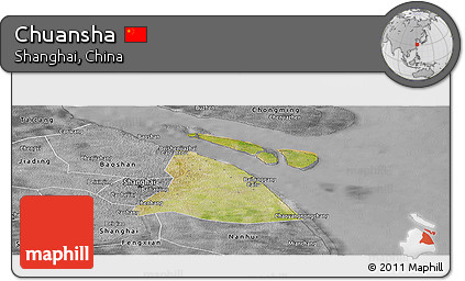 Satellite Panoramic Map of Chuansha, desaturated