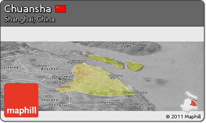 Satellite Panoramic Map of Chuansha, desaturated