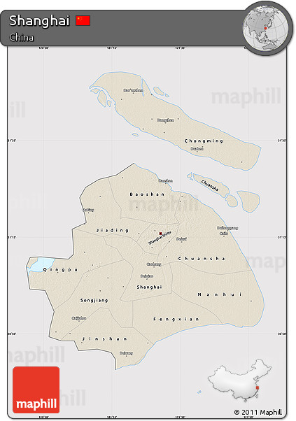 Shaded Relief Map of Shanghai, cropped outside