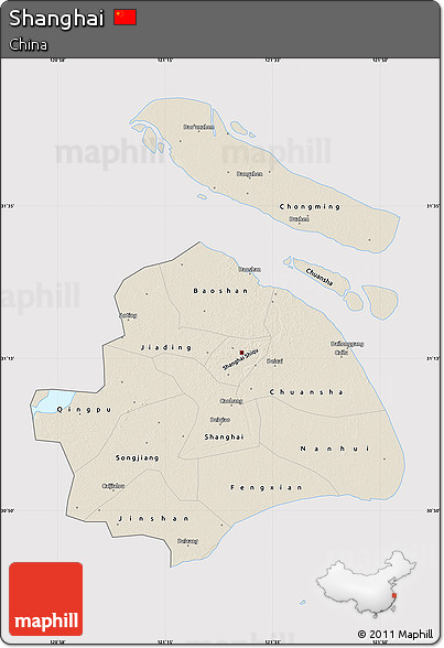Shaded Relief Map of Shanghai, cropped outside
