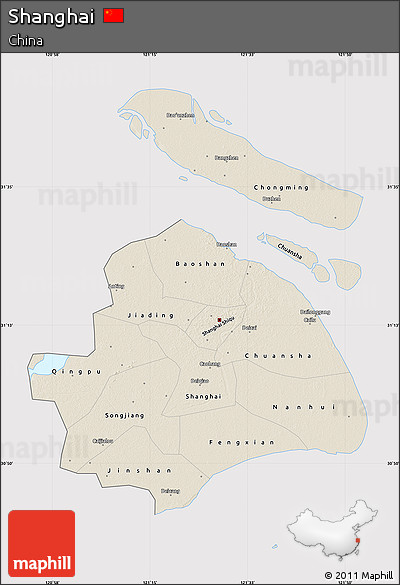 Shaded Relief Map of Shanghai, cropped outside