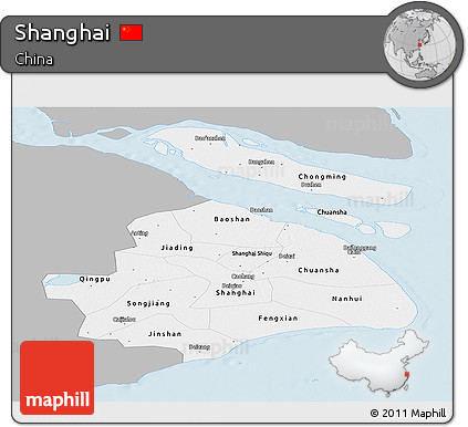 Gray Panoramic Map of Shanghai, single color outside