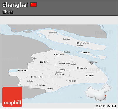Gray Panoramic Map of Shanghai, single color outside