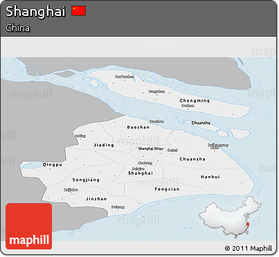 Gray Panoramic Map of Shanghai, single color outside