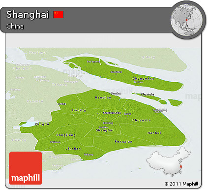 Physical Panoramic Map of Shanghai, lighten