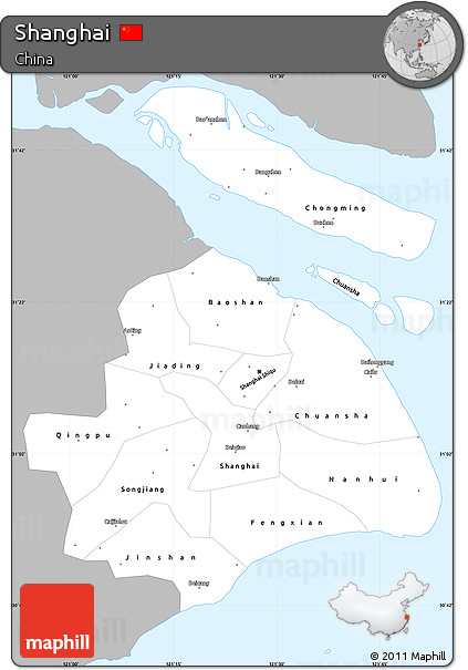 Gray Simple Map of Shanghai, single color outside