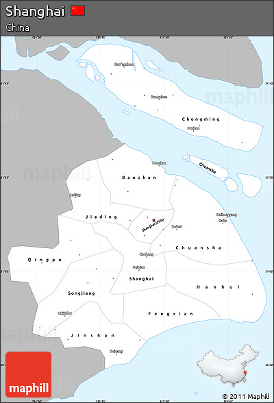 Gray Simple Map of Shanghai, single color outside