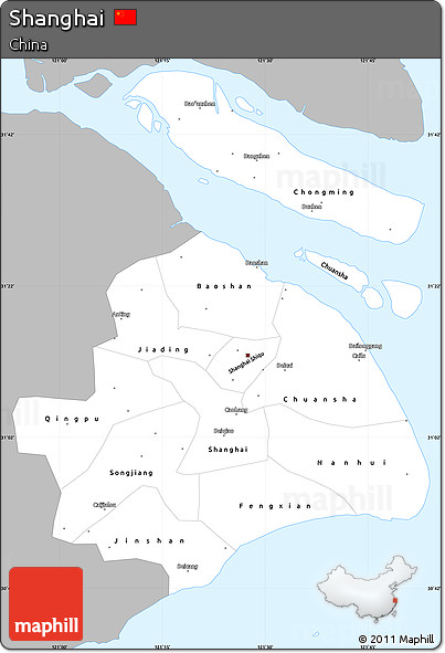 Gray Simple Map of Shanghai, single color outside